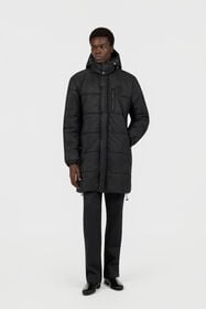 RC Schwarze Jacke, langer Steppmantel mit Kapuze BLACK/ANTHRACITE TOT40F-5LE01