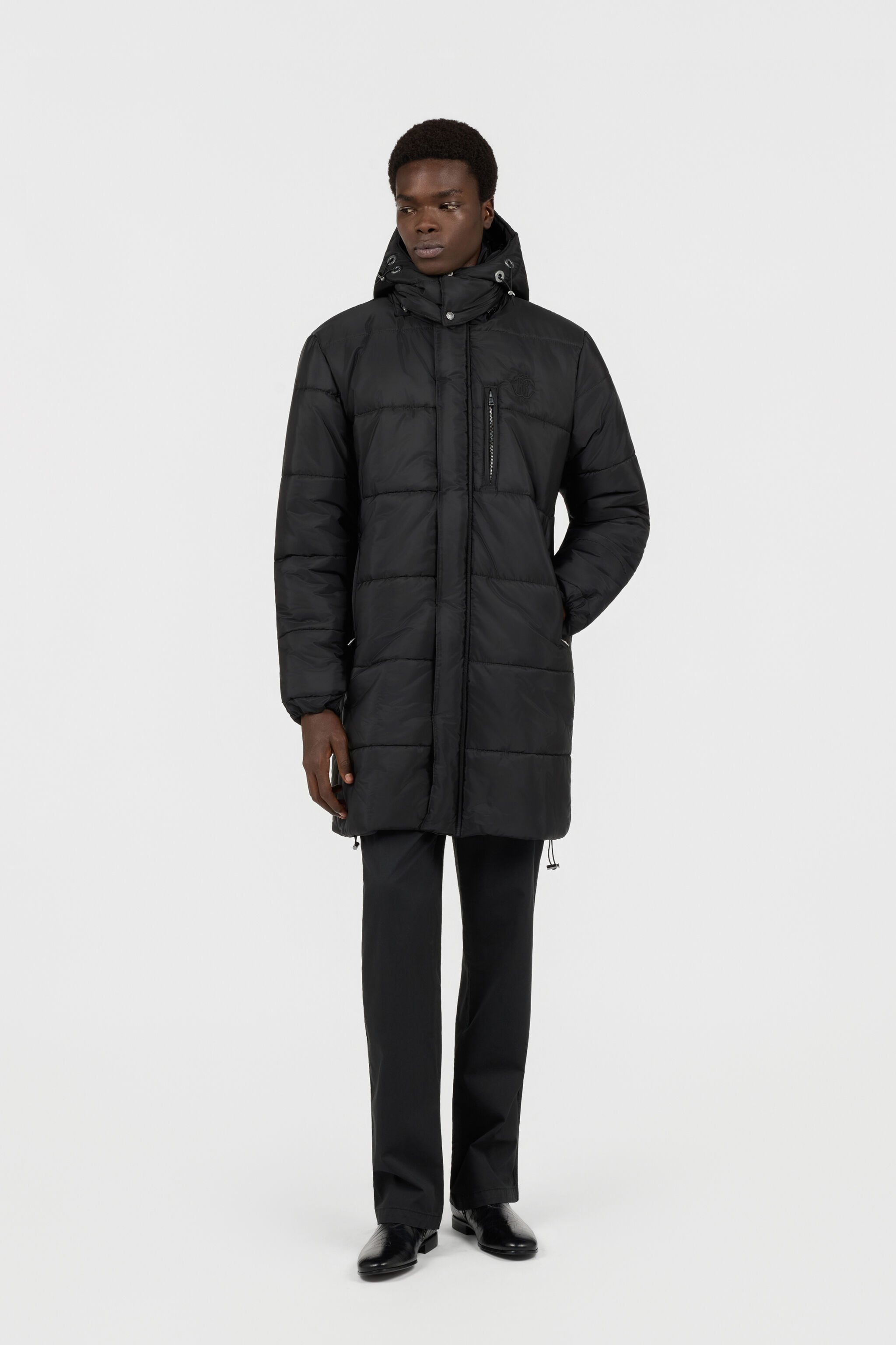 RC Schwarze Jacke, langer Steppmantel mit Kapuze RC Schwarze Jacke, langer Steppmantel mit Kapuze BLACK/ANTHRACITE TOT40F-5LE01