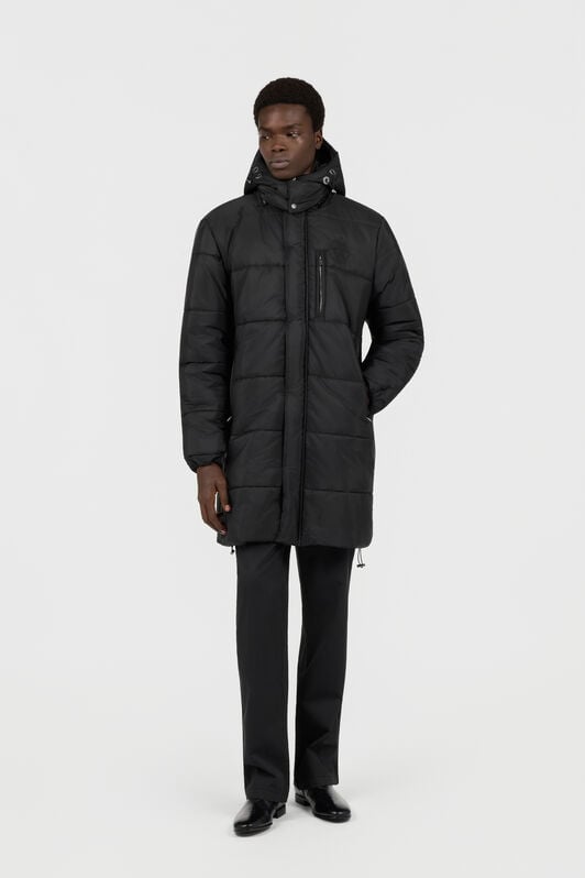 RC Schwarze Jacke, langer Steppmantel mit Kapuze RC Schwarze Jacke, langer Steppmantel mit Kapuze BLACK/ANTHRACITE TOT40F-5LE01