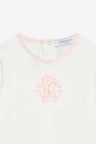JU Ensemble Bonnet, Bavoir Et Grenouillère Avec Monogramme RC Et Logo Rose UJT817-JD001