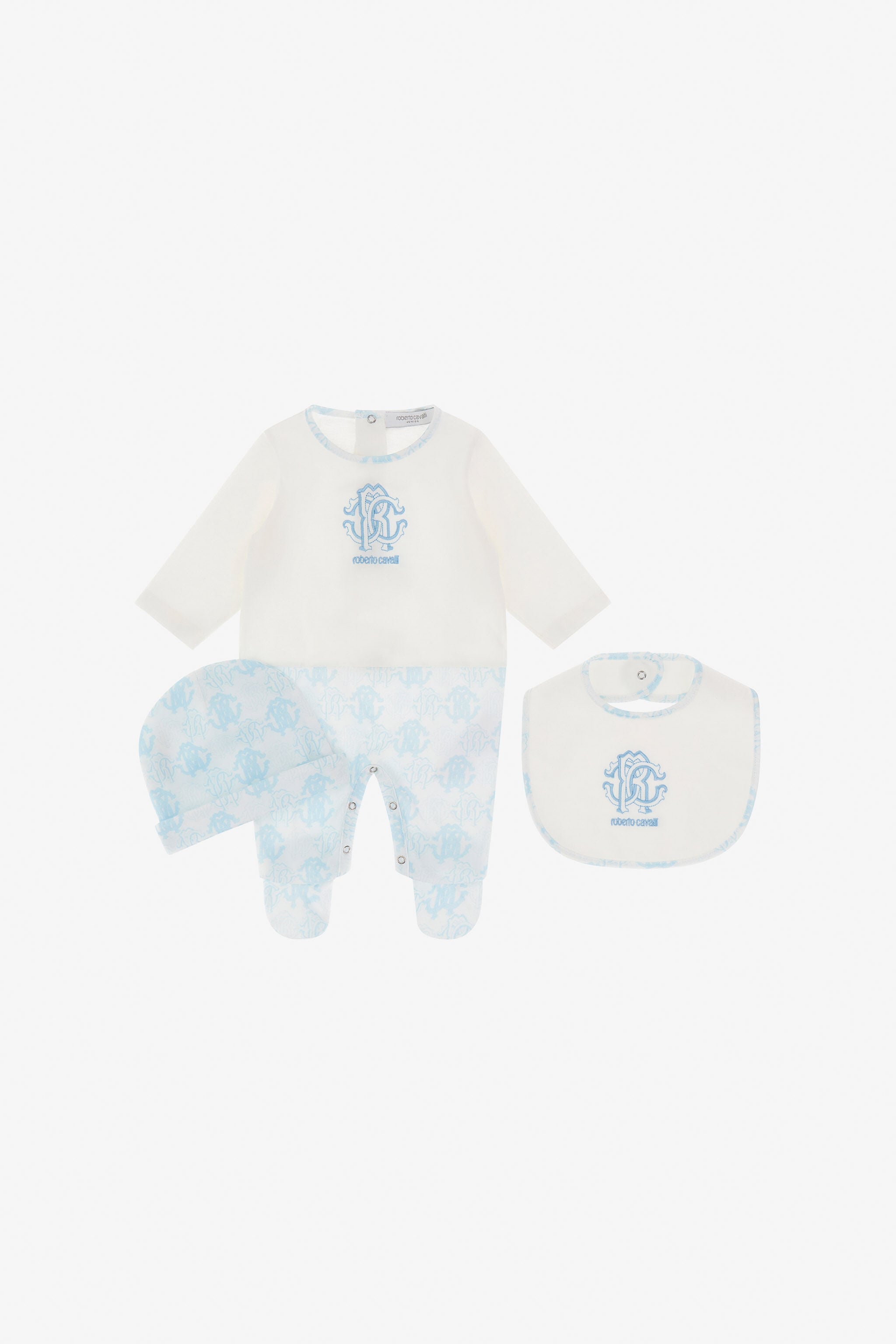 JU RC Monogram-Stickerei Babygrow-Set JU RC Monogram-Stickerei Babygrow-Set Hellblau TJT807-JD001