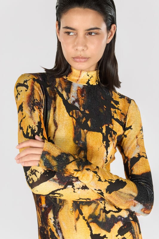 RC Langes Kleid Mit Print Marble RC Langes Kleid Mit Print Marble Gelb TWT116-CPN21