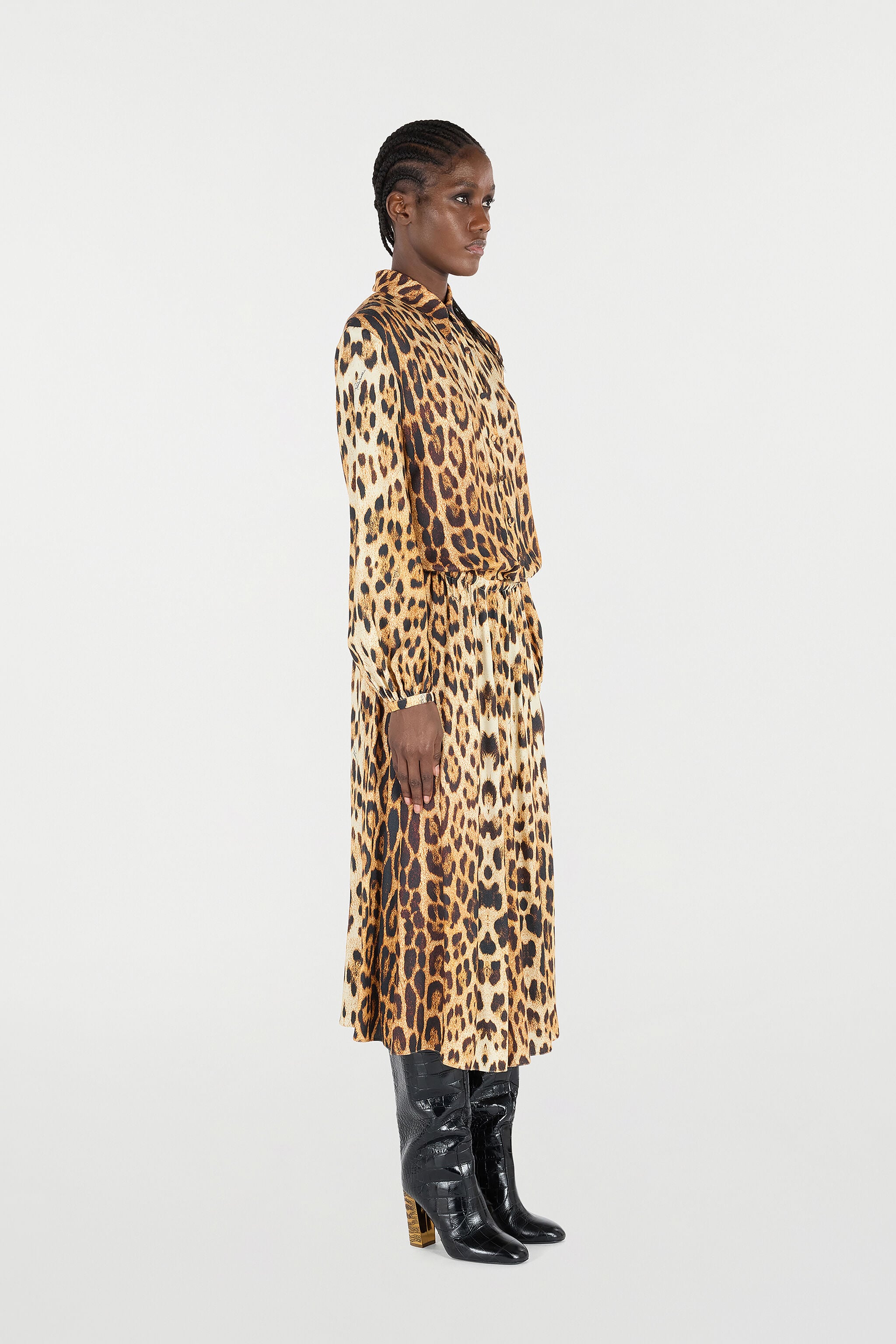 RC Shirt Dress With Jaguar Skin Print RC Shirt Dress With Jaguar Skin Print Brown VKT144-LXP73