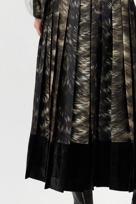 RC Vestido midi de seda con estampado Fur BLACK/BEIGE XWT113-OZT79