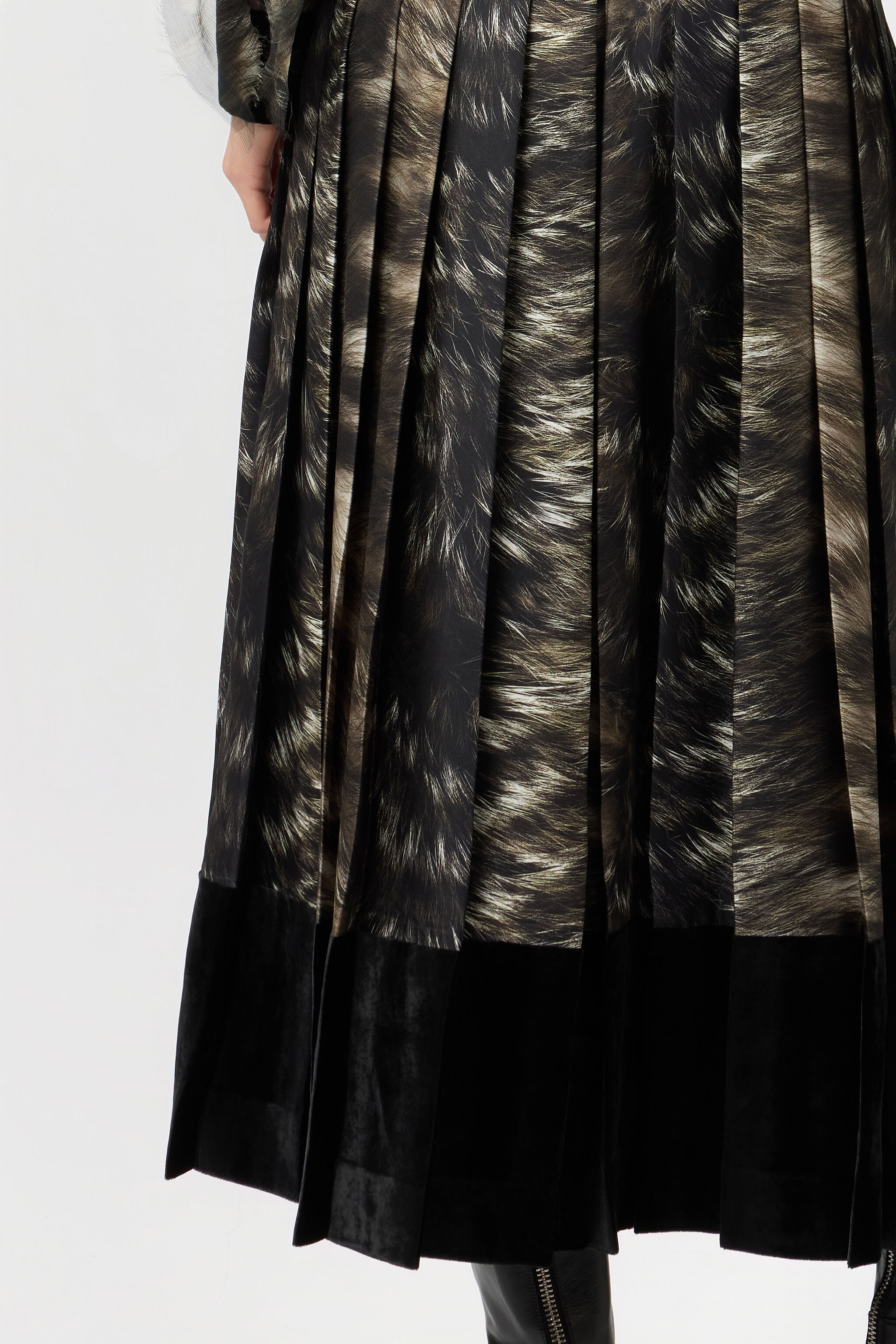 RC Vestido midi de seda con estampado Fur BLACK/BEIGE XWT113-OZT79
