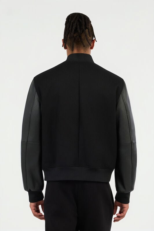 JC Black Bomber Jacket With Leather Sleeves JC Black Bomber Jacket With Leather Sleeves BLACK VFP002-VF200