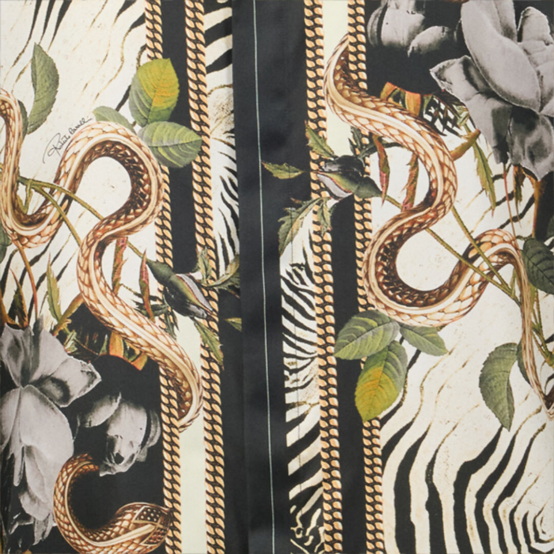 roberto cavalli トラ柄ラメ入りタンクトップ S Zebra And Snake Print Silk Shirt in Black for Men | Roberto Cavalli®