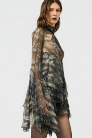 RC Minivestido de seda con estampado de Fur BLACK/BEIGE XWT101-CKT79