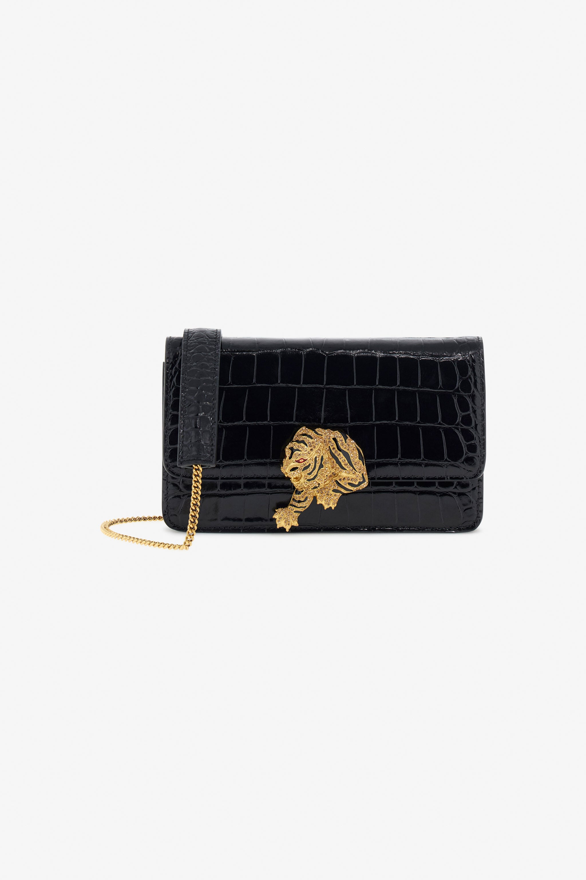 Crocodile-Embossed Shoulder Bag in Black for Women | Roberto Cavalli®