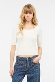 JC Haut Cropped À Manches Trois-Quarts Blanc UFM017-UF162