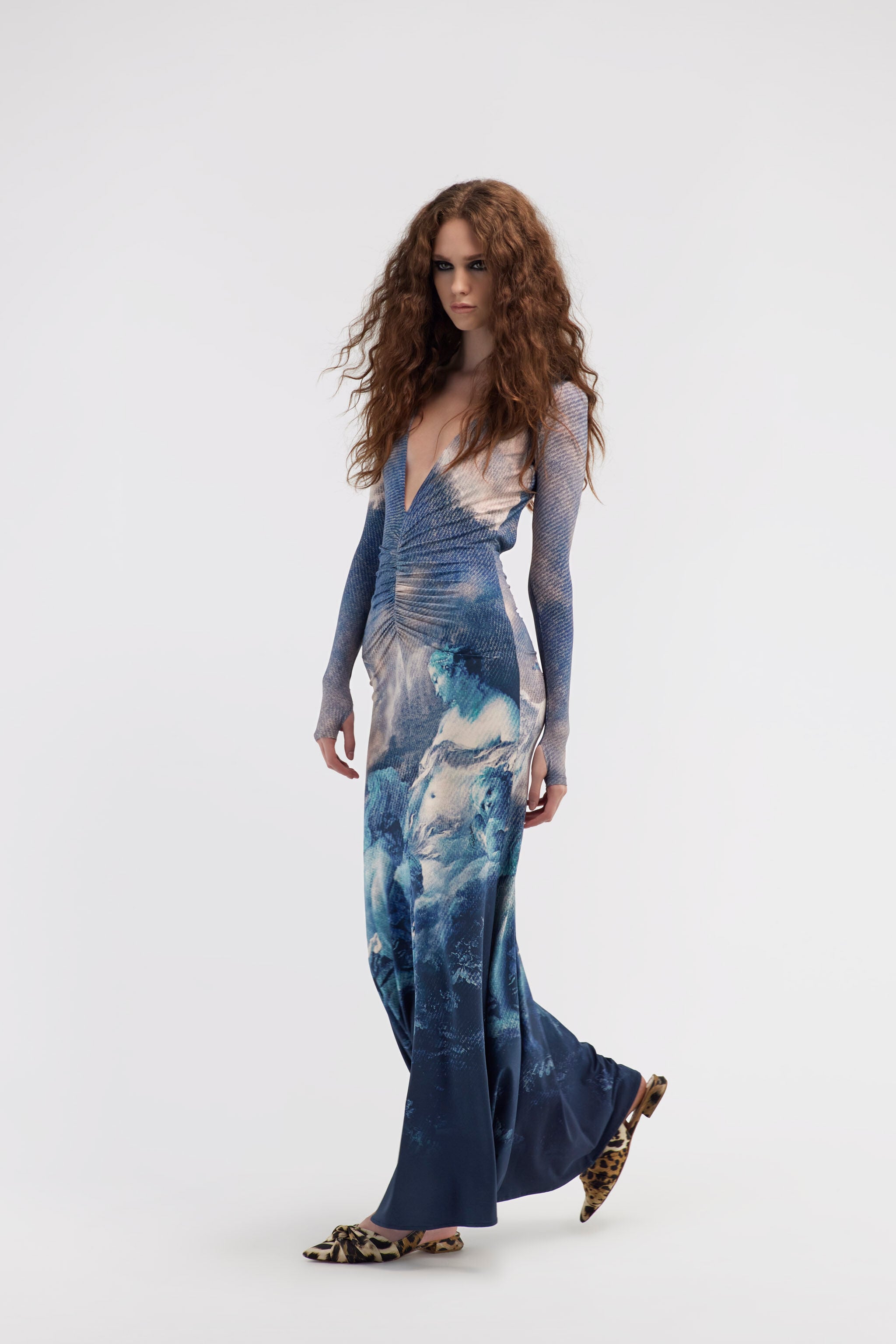 RC Long dress with Denim Wild Leda print Dark blue RWT129-LNI16