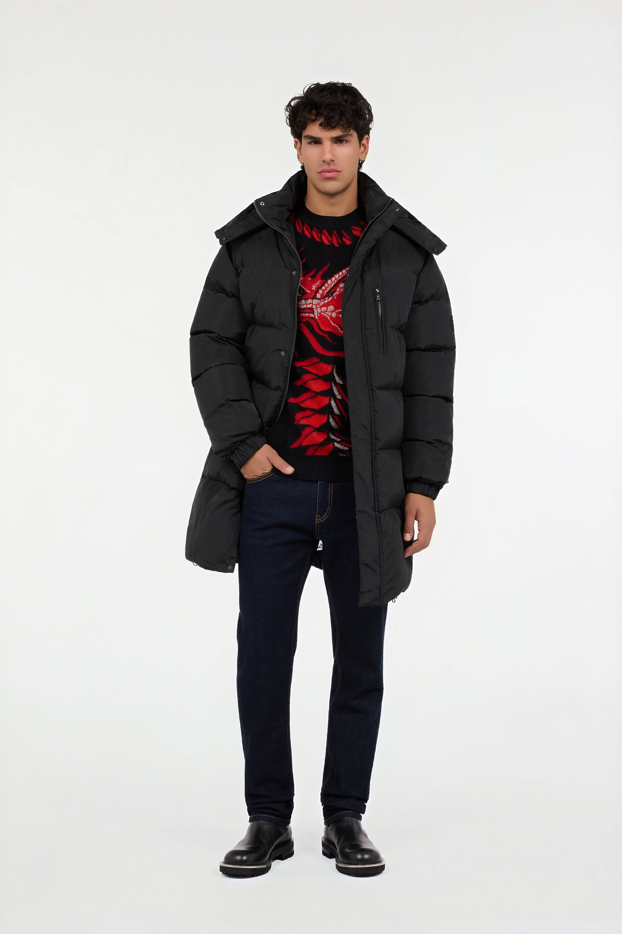 RC Long black down jacket with hood RC Long black down jacket with hood BLACK ROT80F-FY035