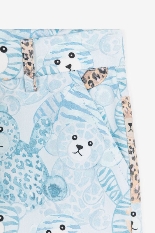 JU Pantalón corto de algodón con estampado Teddy Bear JU Pantalón corto de algodón con estampado Teddy Bear Azul claro RJT211-DOG79