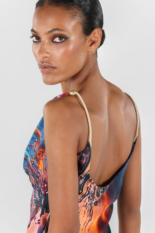 RC Itaca Print Silk Mini Dress RC Itaca Print Silk Mini Dress Blue/Orange UWT135-CTN98