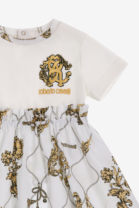 JU Dress With Arabesque Print And RC Monogram Embroidery JU Dress With Arabesque Print And RC Monogram Embroidery Milky white SJT107-JD001