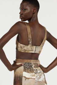 RC Beige Crop Top With Marble Print Light Brown VWT602-6NQ74