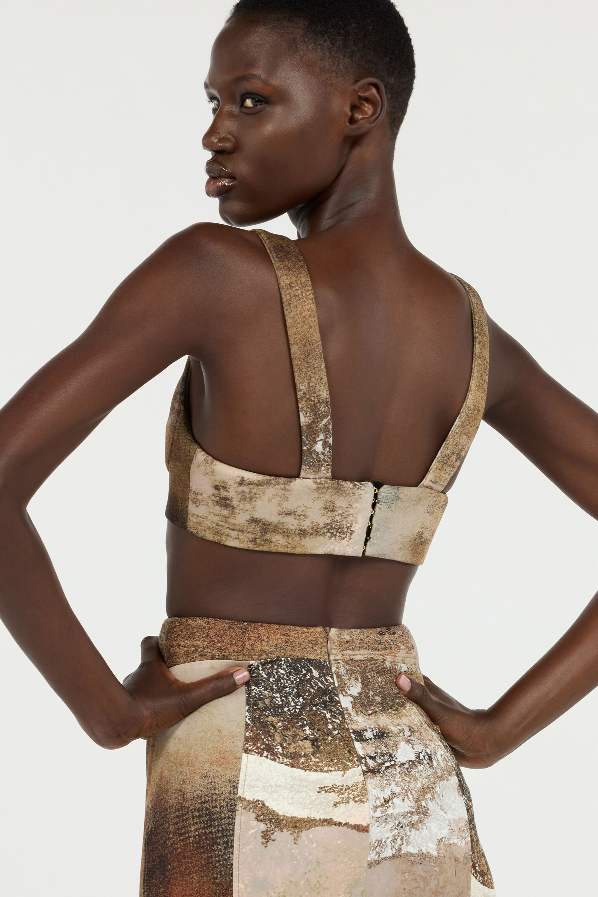 RC Beige Crop Top With Marble Print RC Beige Crop Top With Marble Print Light Brown VWT602-6NQ74