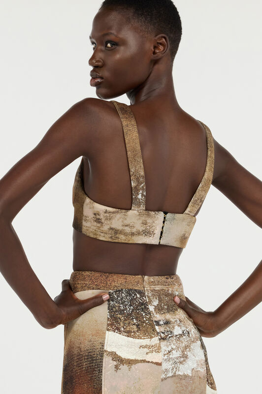 RC Beige Crop Top With Marble Print RC Beige Crop Top With Marble Print Light Brown VWT602-6NQ74