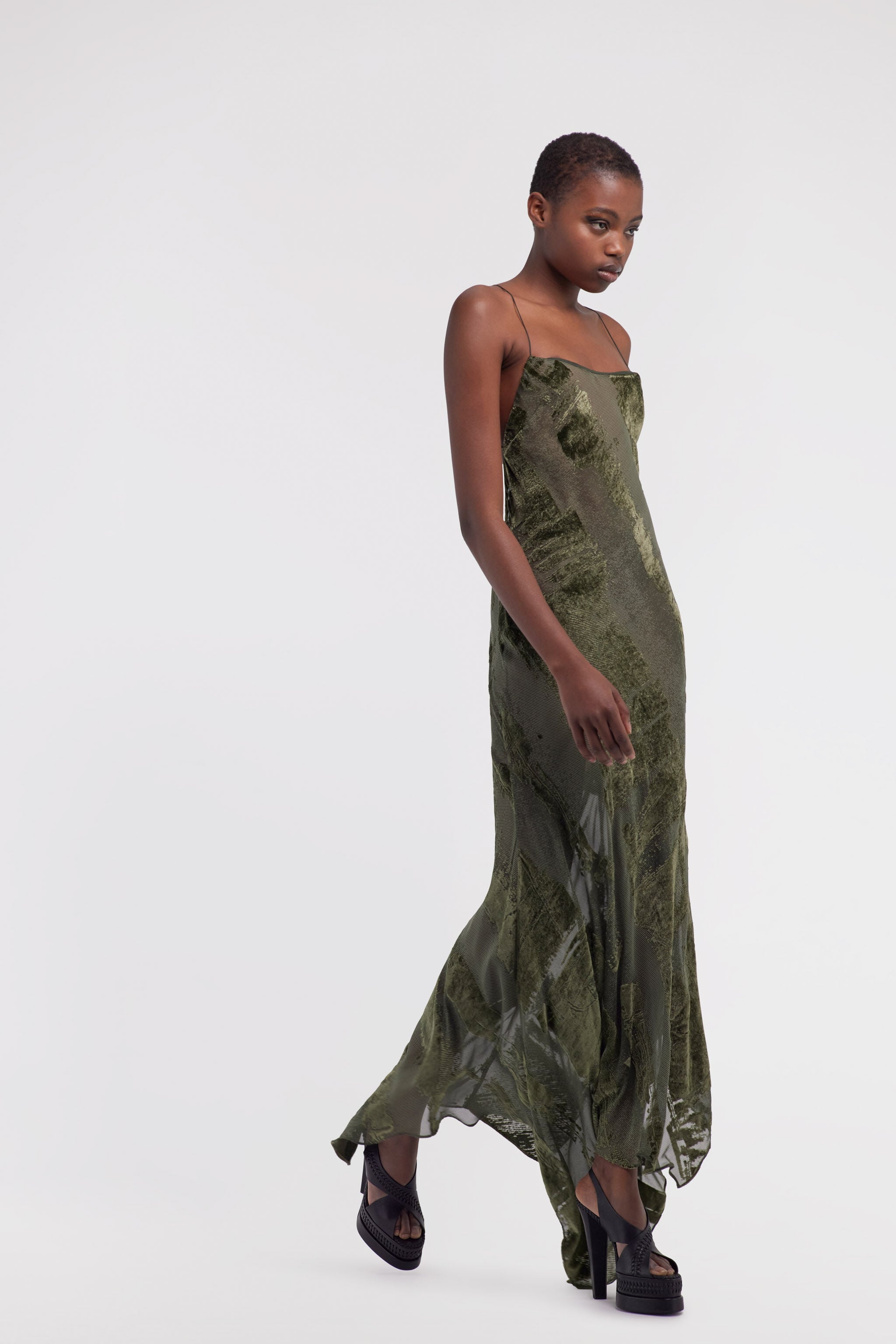 RC Long devore dress Dark green SKT160-VL041