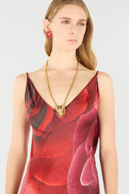 RC Long Dress With Rose Print And Bejeweled Tiger RC Long Dress With Rose Print And Bejeweled Tiger Red UKT128-RYN48
