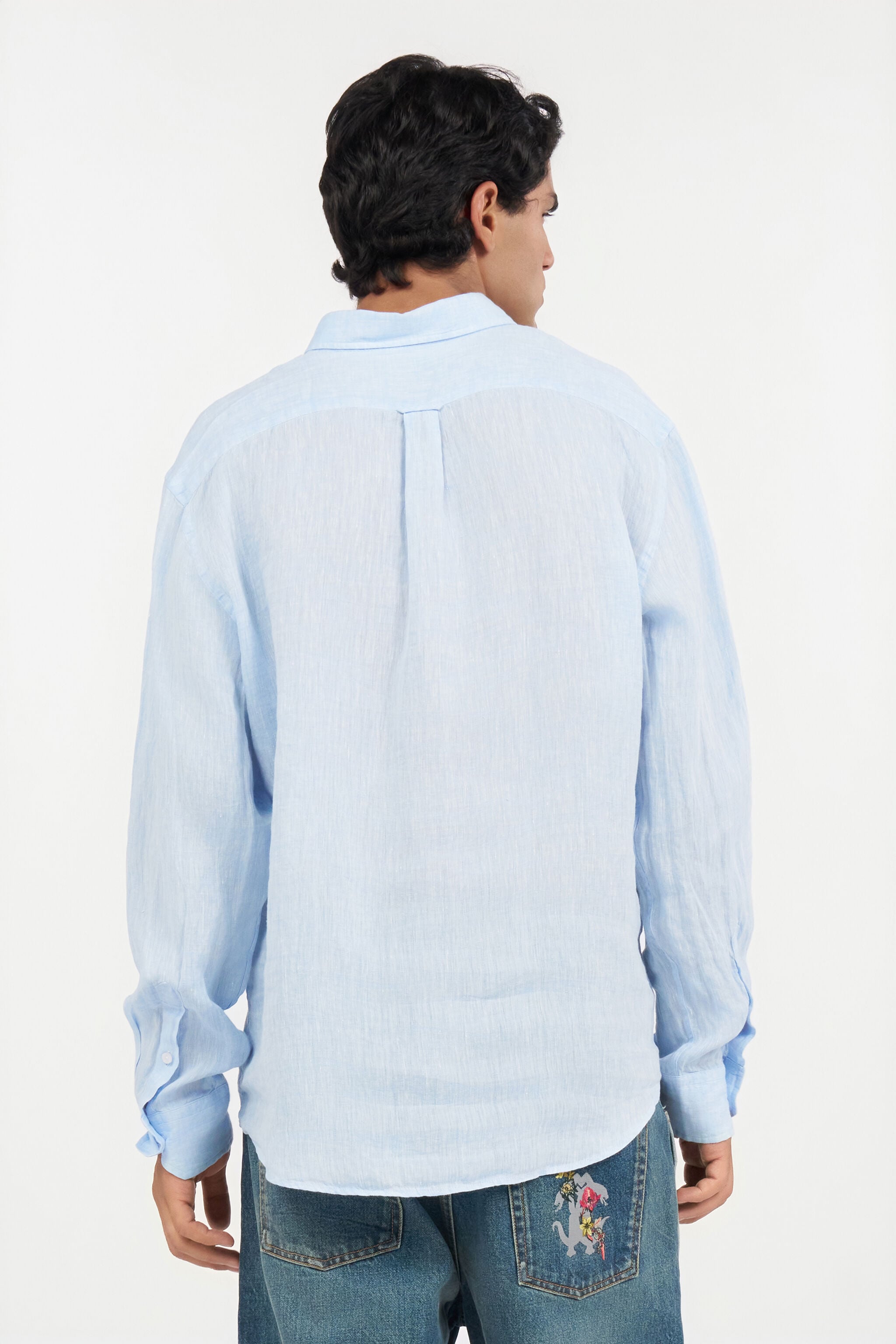 RC Hellblaues Leinenhemd mit Button-Down-Kragen RC Hellblaues Leinenhemd mit Button-Down-Kragen LIGHT BLUE QOT70I-LG018