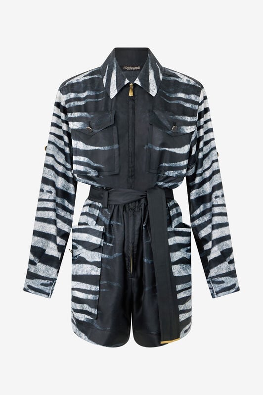 RC Short Silk Dress With Zebra Print RC Short Silk Dress With Zebra Print Black/White UKT163-4QN50