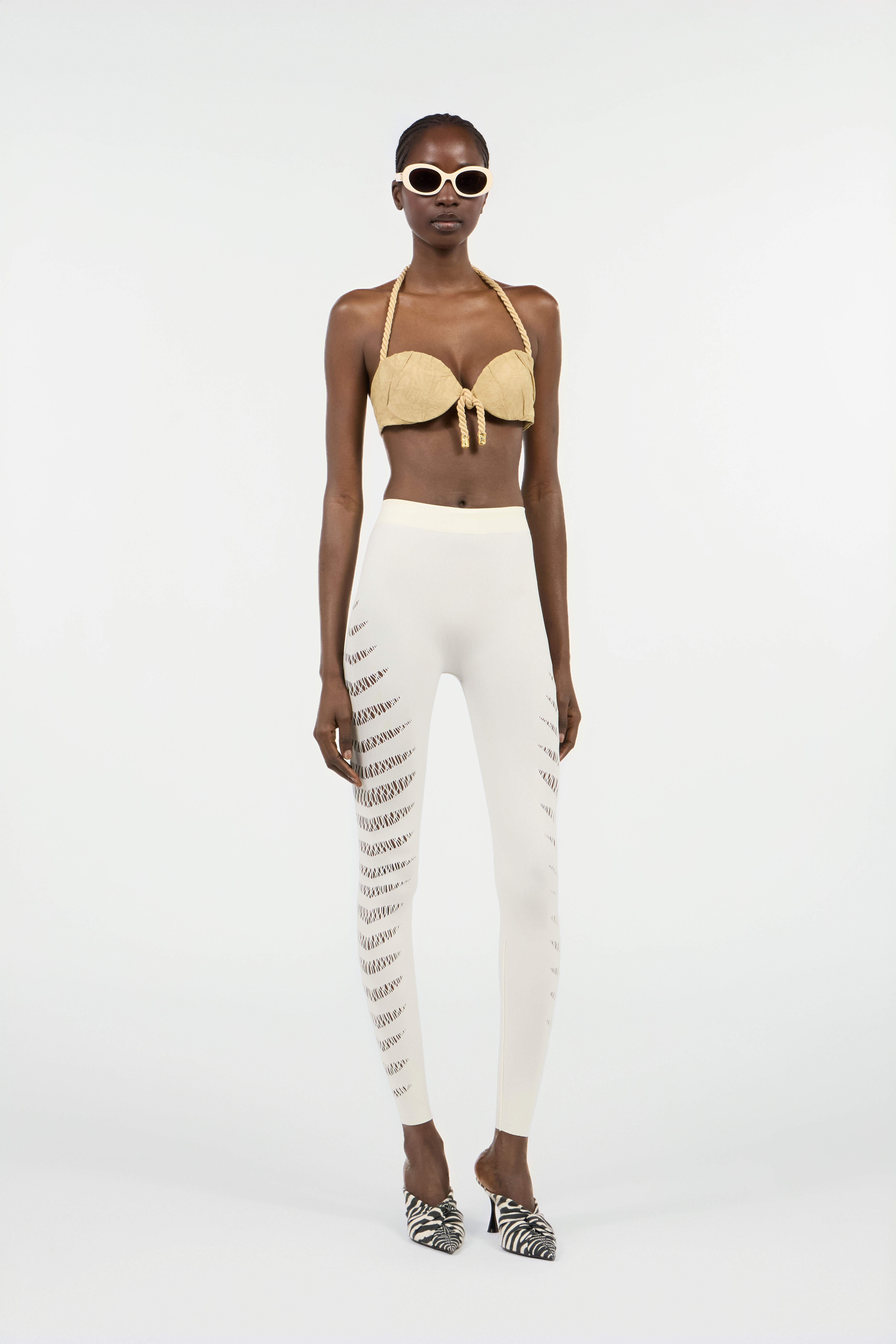 RC Elfenbeinfarbene Leggings mit Cut-outs Elfenbein UKT230-MA001