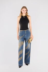 RC Jean Avec Motif Zèbre En Strass Bleu UKJ225-VT007