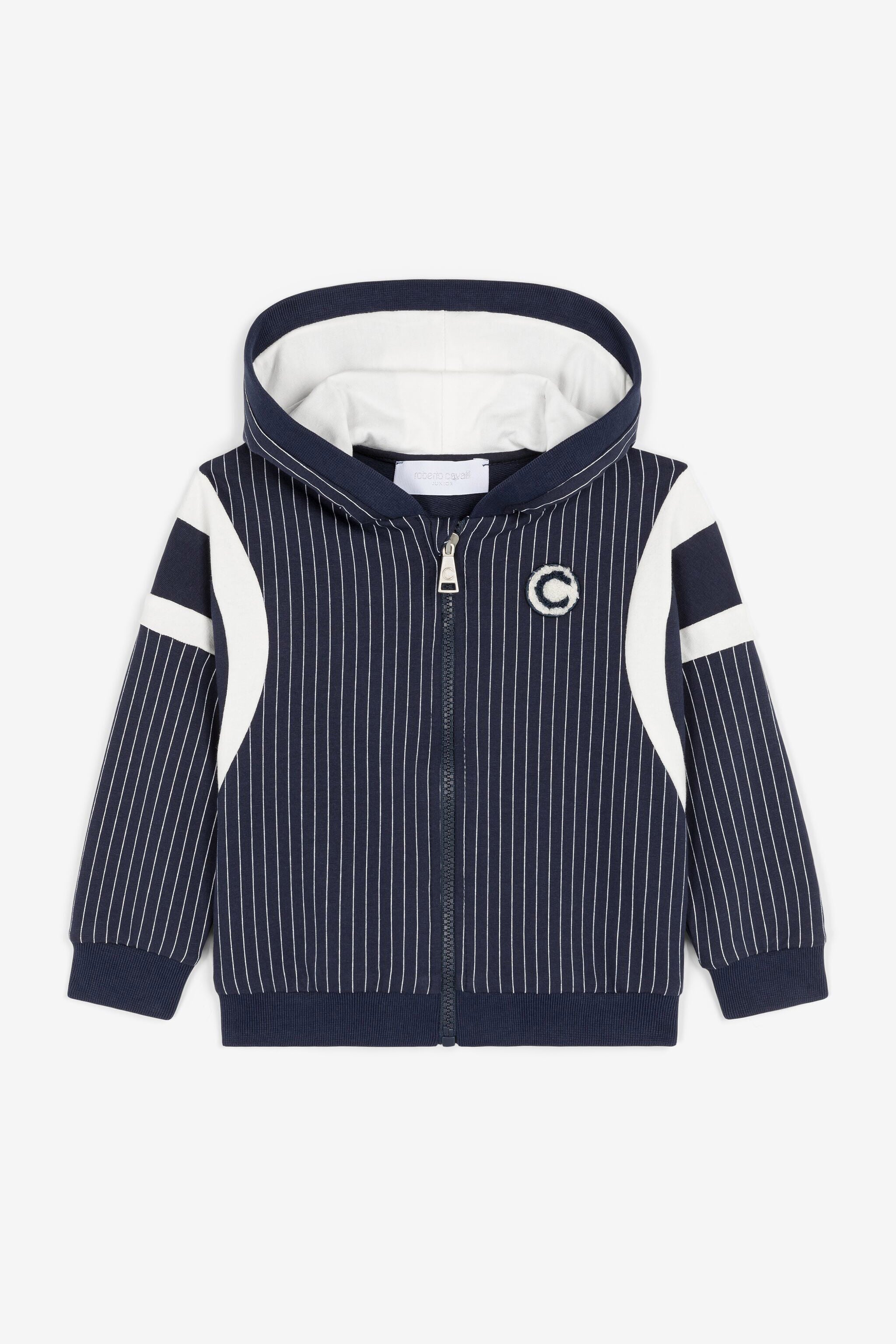 JU C Logo-Appliqué Striped Hoodie JU C Logo-Appliqué Striped Hoodie Dark blue OJT90C-HUC77