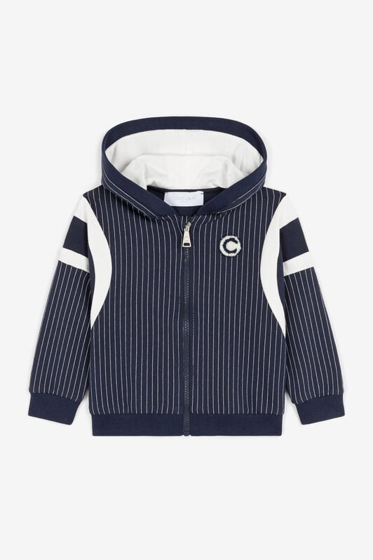JU C Logo-Appliqué Striped Hoodie JU C Logo-Appliqué Striped Hoodie Dark blue OJT90C-HUC77