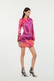 RC Mini Dress With Garden Rose Print Fuchsia UKT106-FQN48