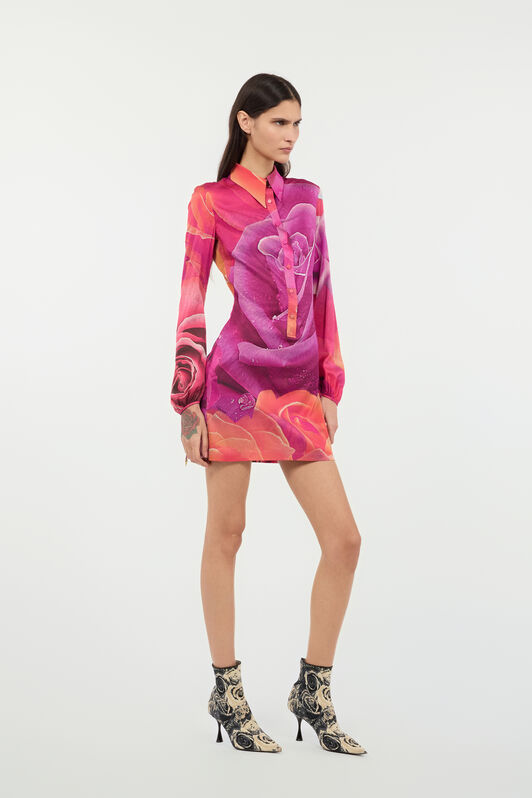 RC Mini Dress With Garden Rose Print Fuchsia UKT106-FQN48