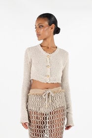 RC Cropped Cardigan with Gold Buttons Light Brown UWM900-ME005
