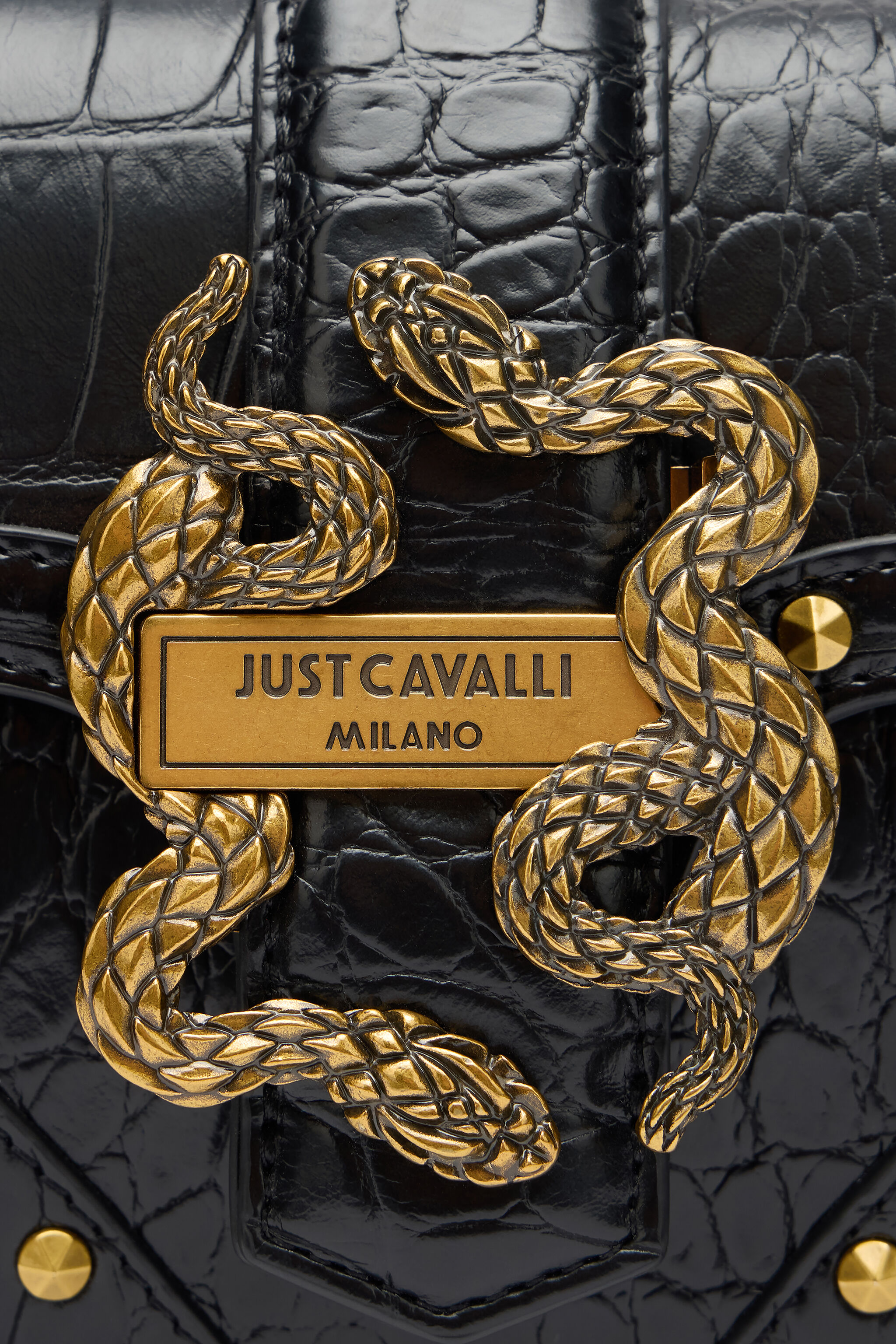 JC Black Studded Saddle Shoulder Bag With Snake Buckle JC Black Studded Saddle Shoulder Bag With Snake Buckle BLACK VFB035-VF667