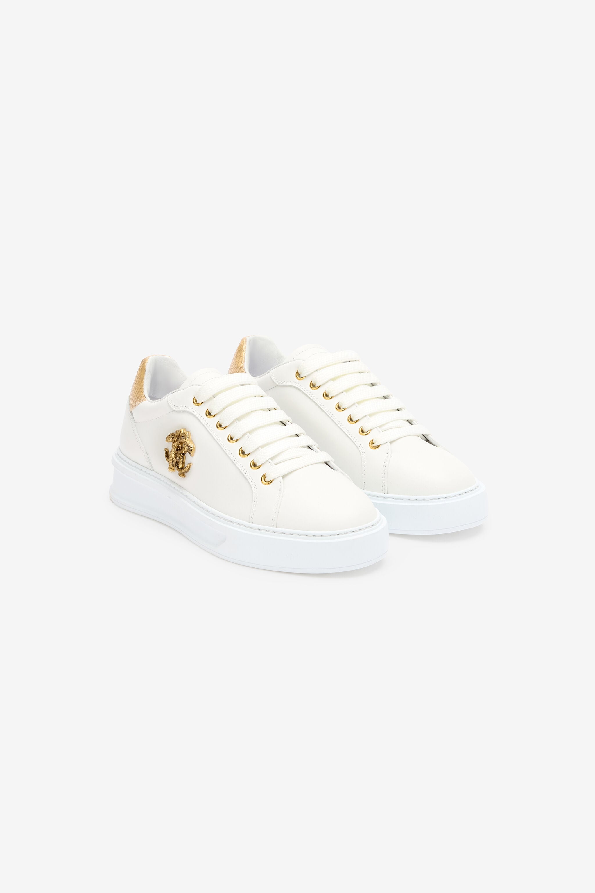 RC Sneakers Avec Monogramme Mirror Snake Et Contrefort Lamé Blanc SKS031-PZ95A