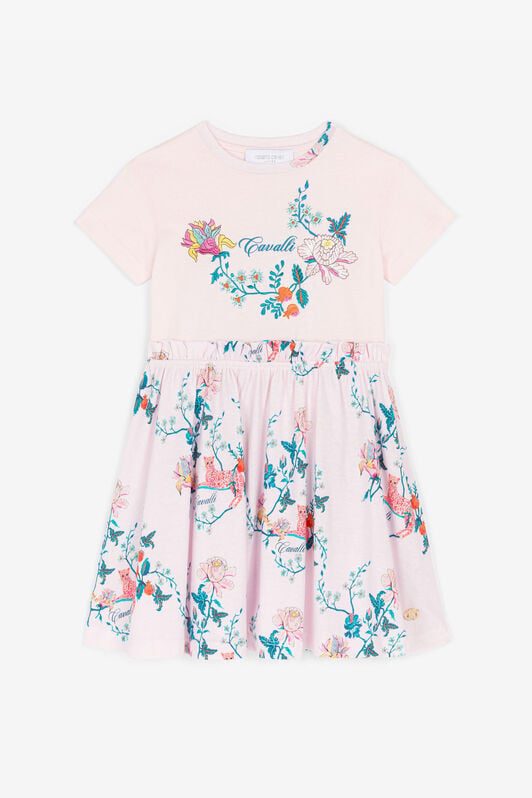 JU Jaguar And Flower-Print Cotton Dress JU Jaguar And Flower-Print Cotton Dress Pink RJT118-JD001