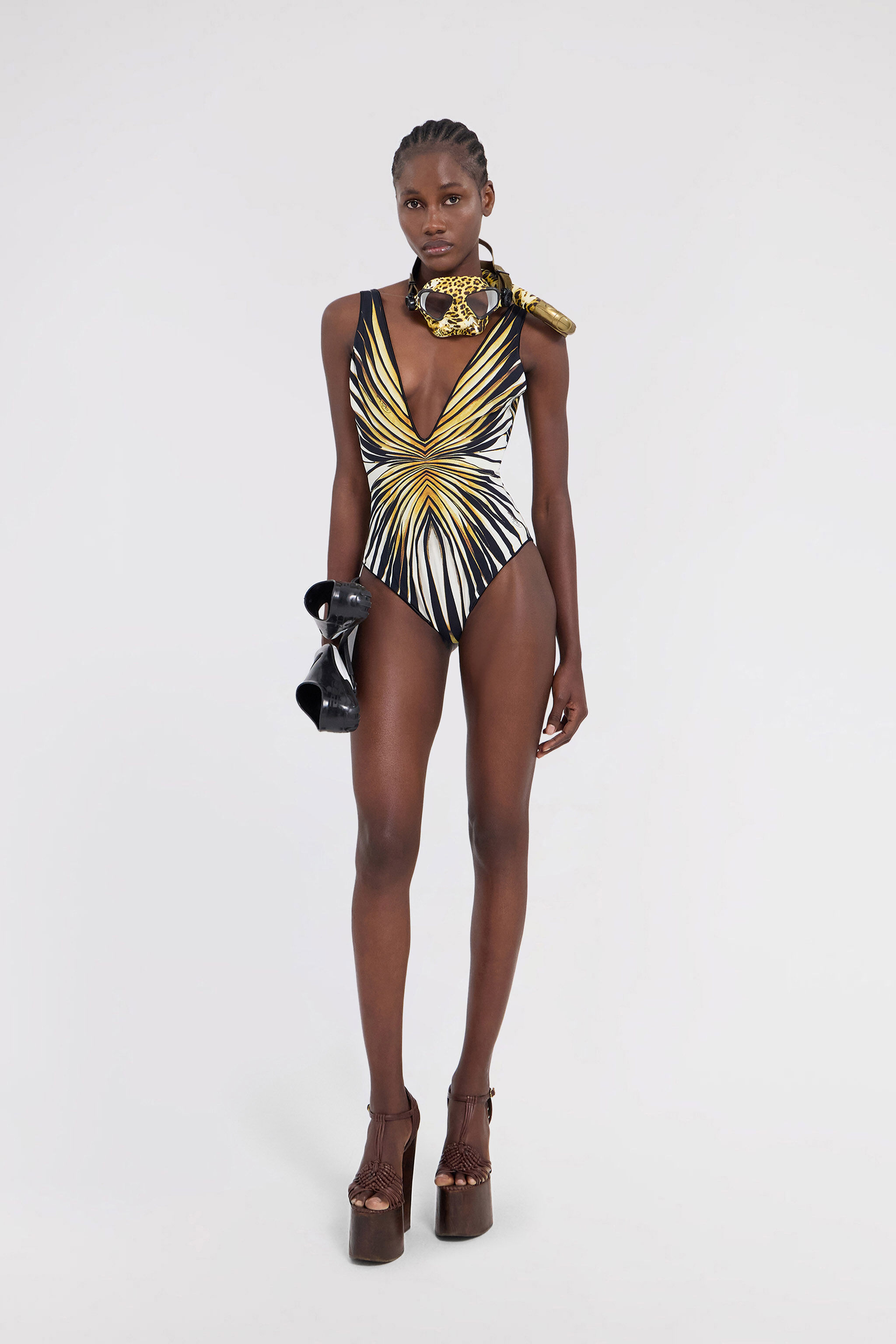 Ray Of Gold Print Swimsuit One-Piece in Gold for Women | Roberto