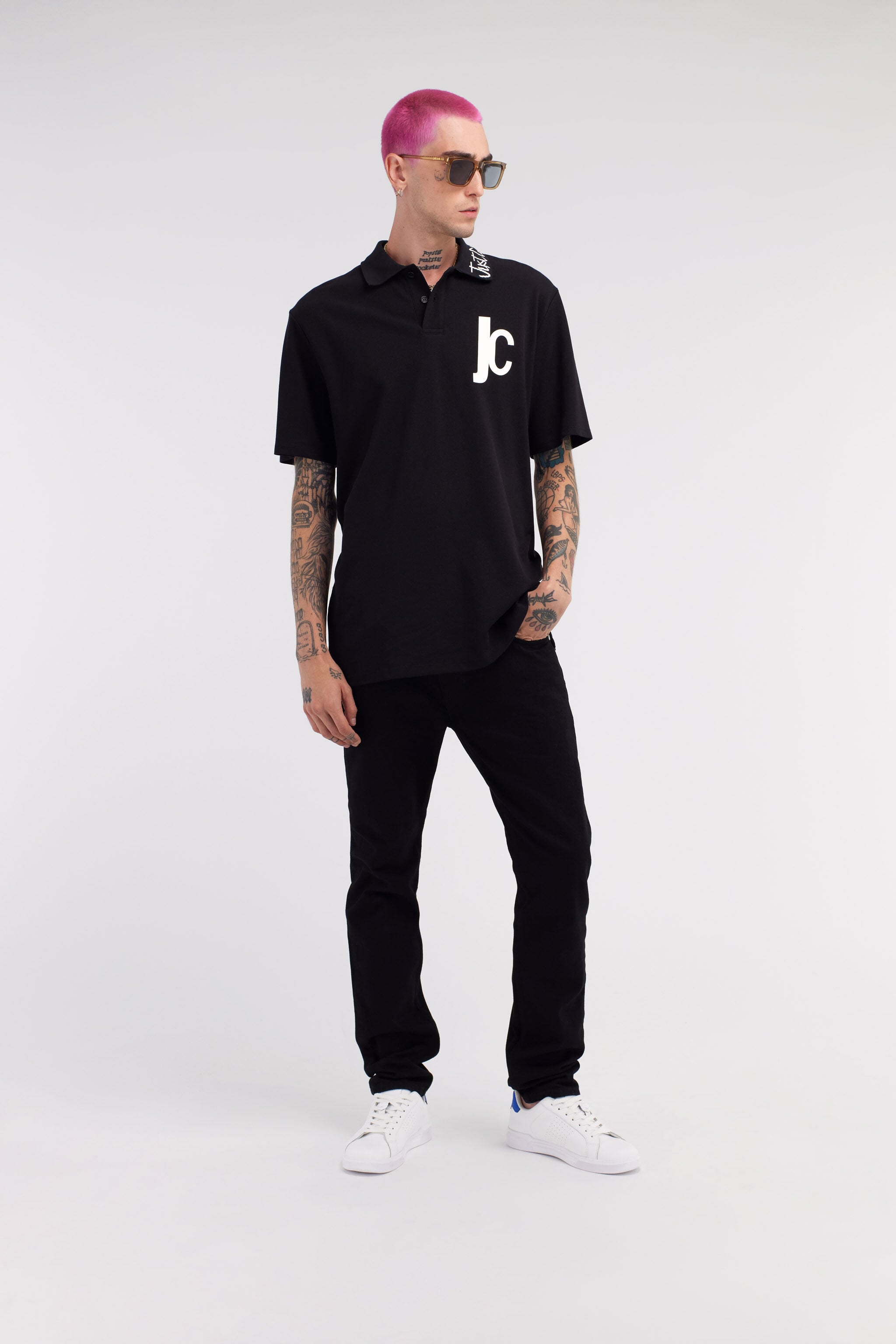 JC Just Cavalli Logo Polo Shirt JC Just Cavalli Logo Polo Shirt Black RRT903-RR165