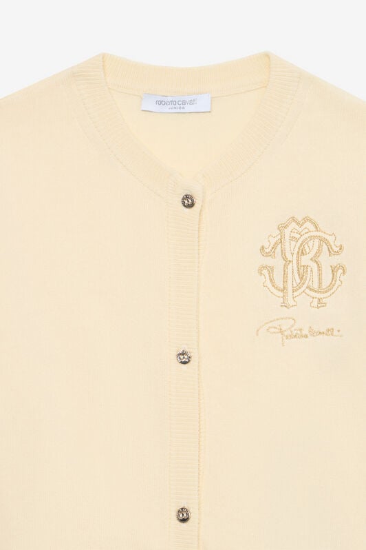JU Light Yellow Cardigan With Monogram RC MILKY WHITE UJM60B-MG001