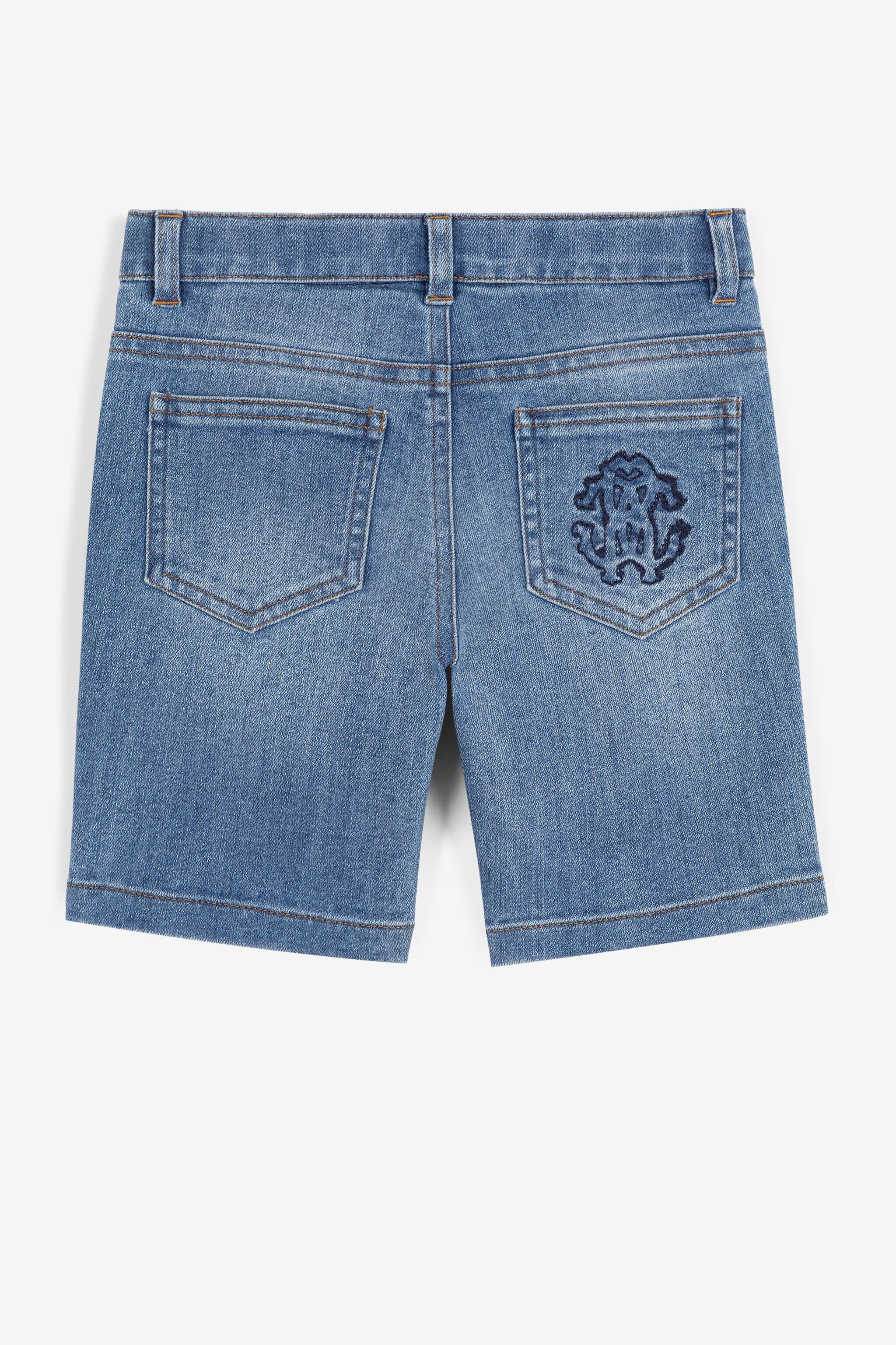 JU RC Monogram-Embroidered Denim Shorts JU RC Monogram-Embroidered Denim Shorts Dark blue QJJ208-DS015