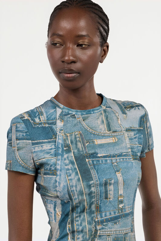 RC T-shirt Imprimé Denim Patchwork Bleu UWT606-SVR95