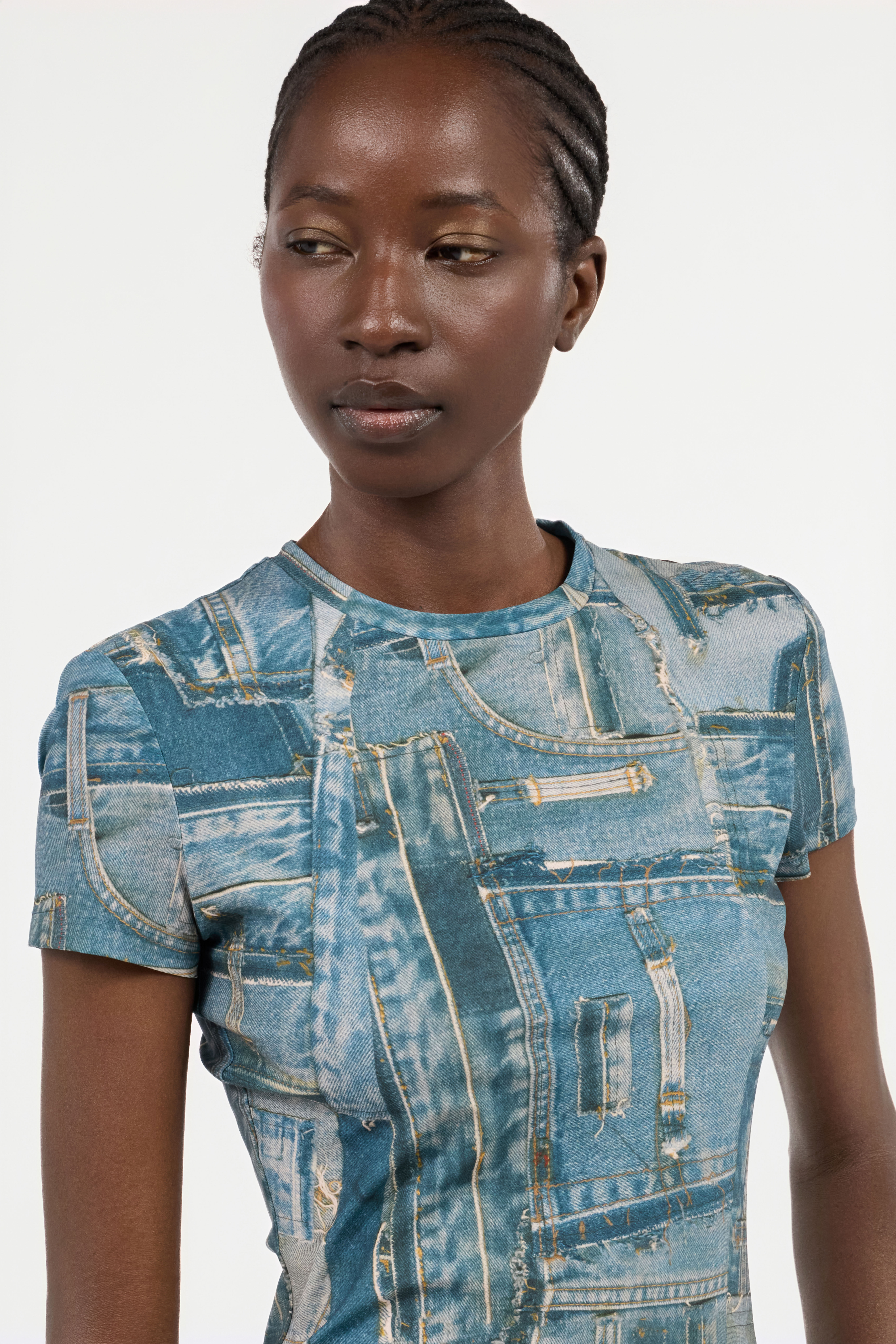 RC T-shirt Imprimé Denim Patchwork Bleu UWT606-SVR95
