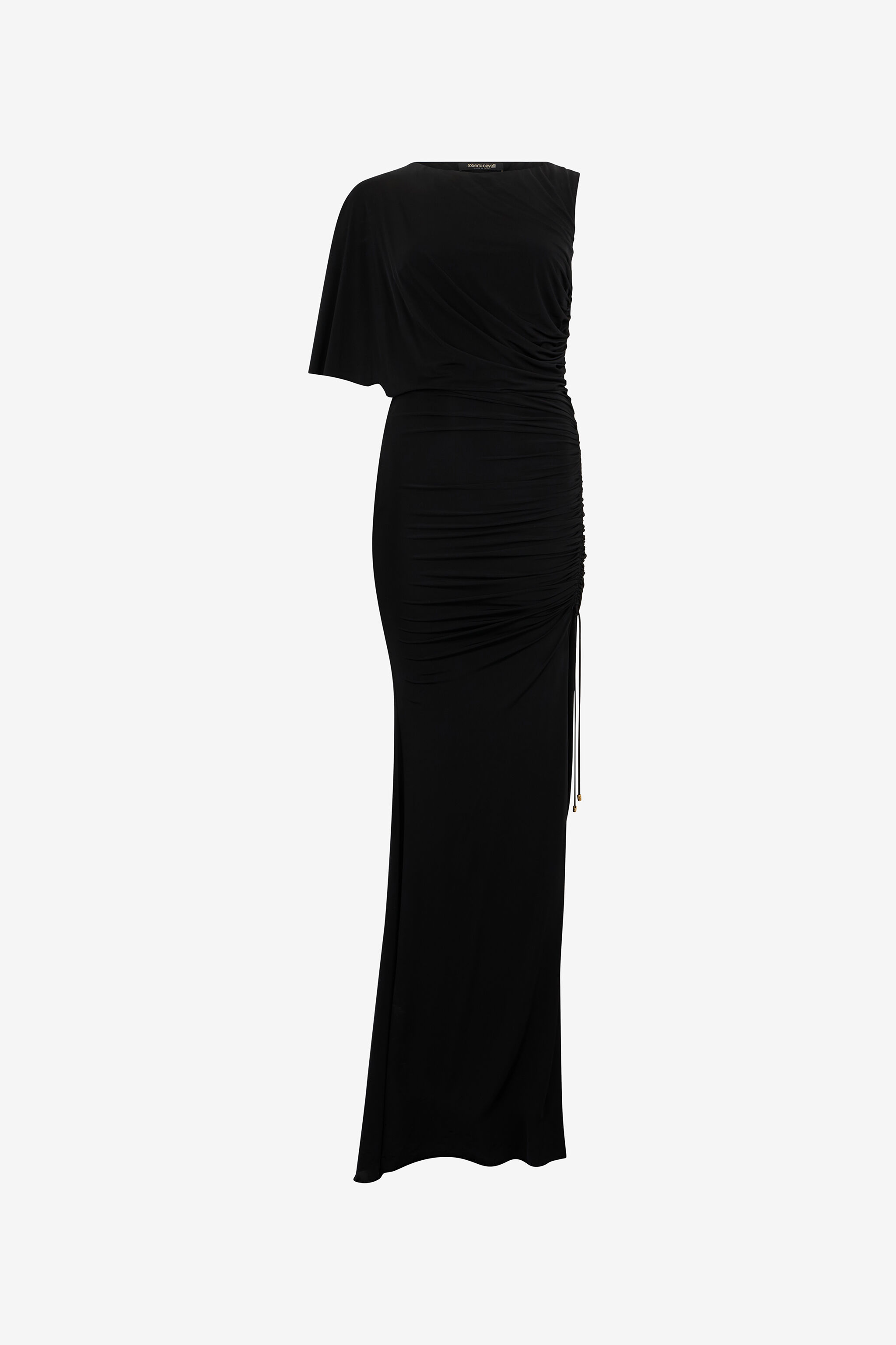 Asymmetric Draped Maxi Dress in BLACK for Women | Roberto Cavalli®