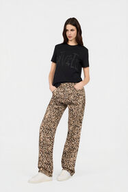 JC Denim Trousers in Cotton with Leopard Print BEIGE VFJ046-VF255