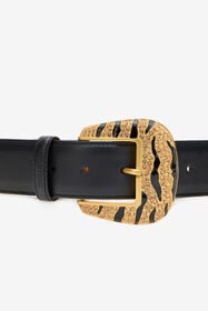 RC Leopard Skin Belt With Bejeweled Buckle Black VKC005-PZ796