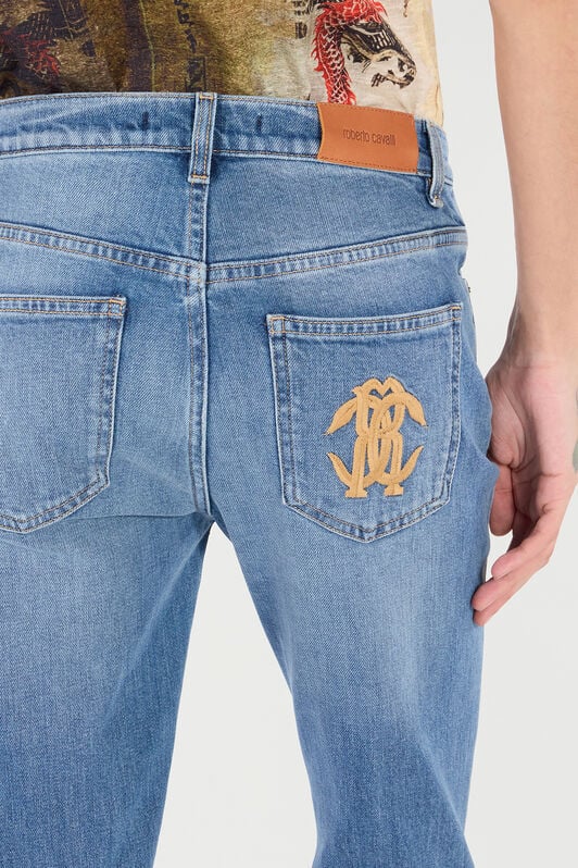 RC Ausgestellte Jeans Mit Monogramm Mirror Snake RC Ausgestellte Jeans Mit Monogramm Mirror Snake Blau UKJ205-DS001