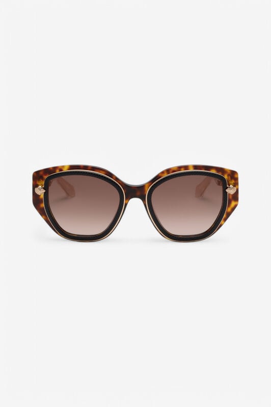 RC Lunettes de soleil larges et féminines sur le devant avec double anneau décoratif RC Lunettes de soleil larges et féminines sur le devant avec double anneau décoratif BLACK TOP+HAVANA UALD05-ID200