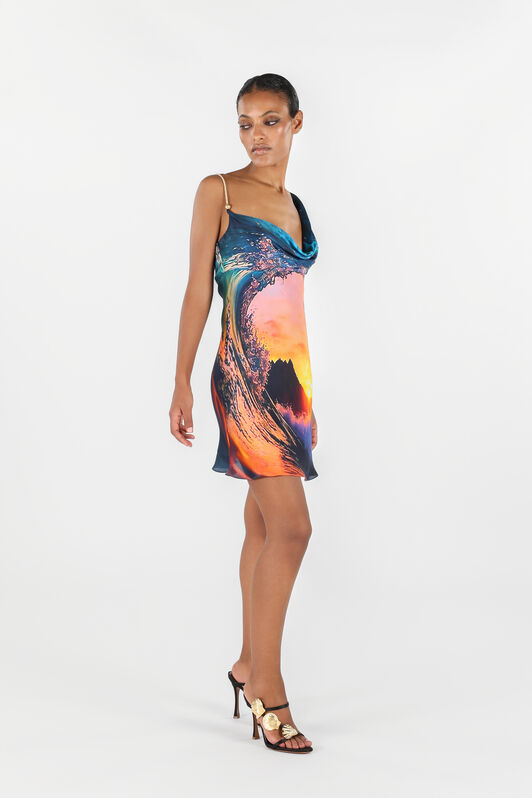 RC Itaca Print Silk Mini Dress RC Itaca Print Silk Mini Dress Blue/Orange UWT135-CTN98
