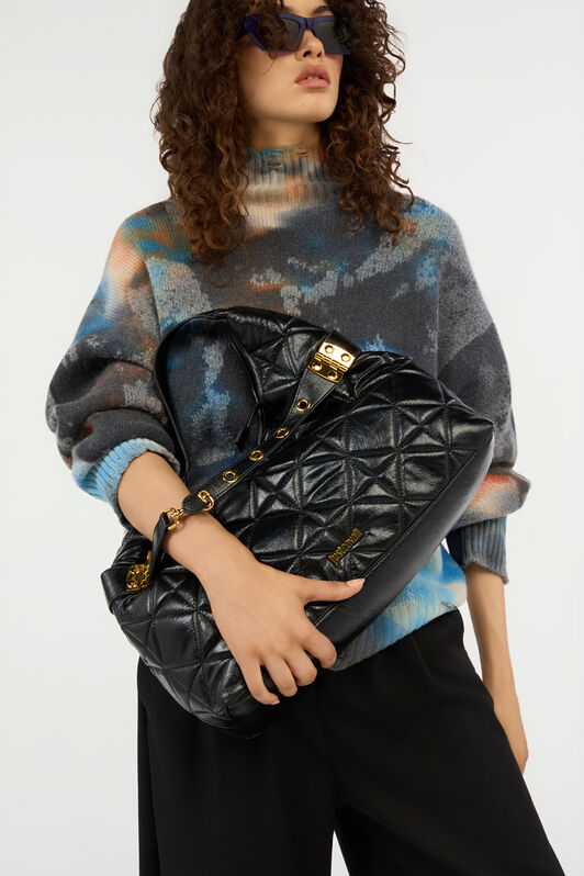 JC Black Quilted Shoulder Bag With Buckles JC Black Quilted Shoulder Bag With Buckles BLACK VFB104-VF736