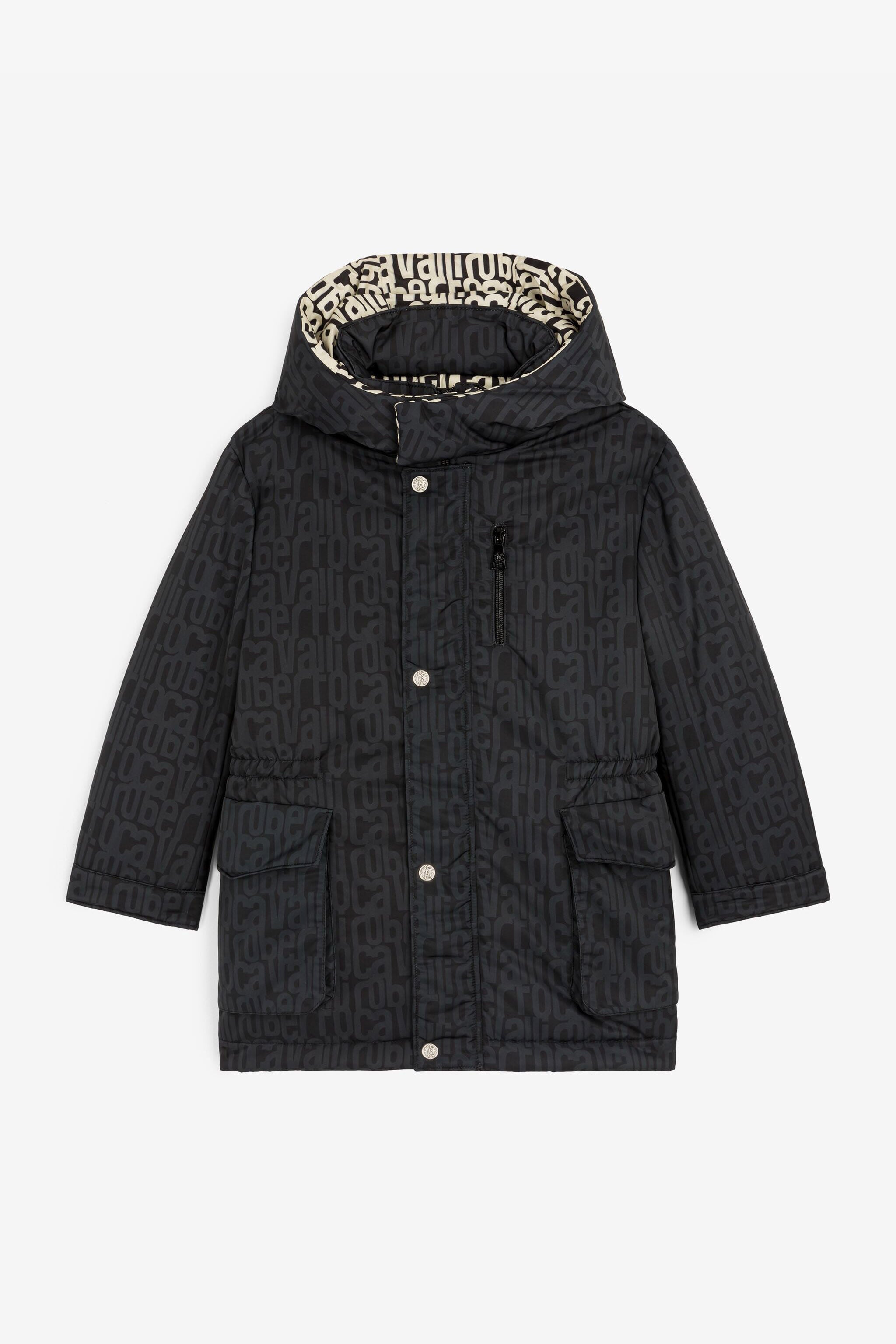 JU Logo-Print Hooded Coat JU Logo-Print Hooded Coat Black RJT40J-5RH95